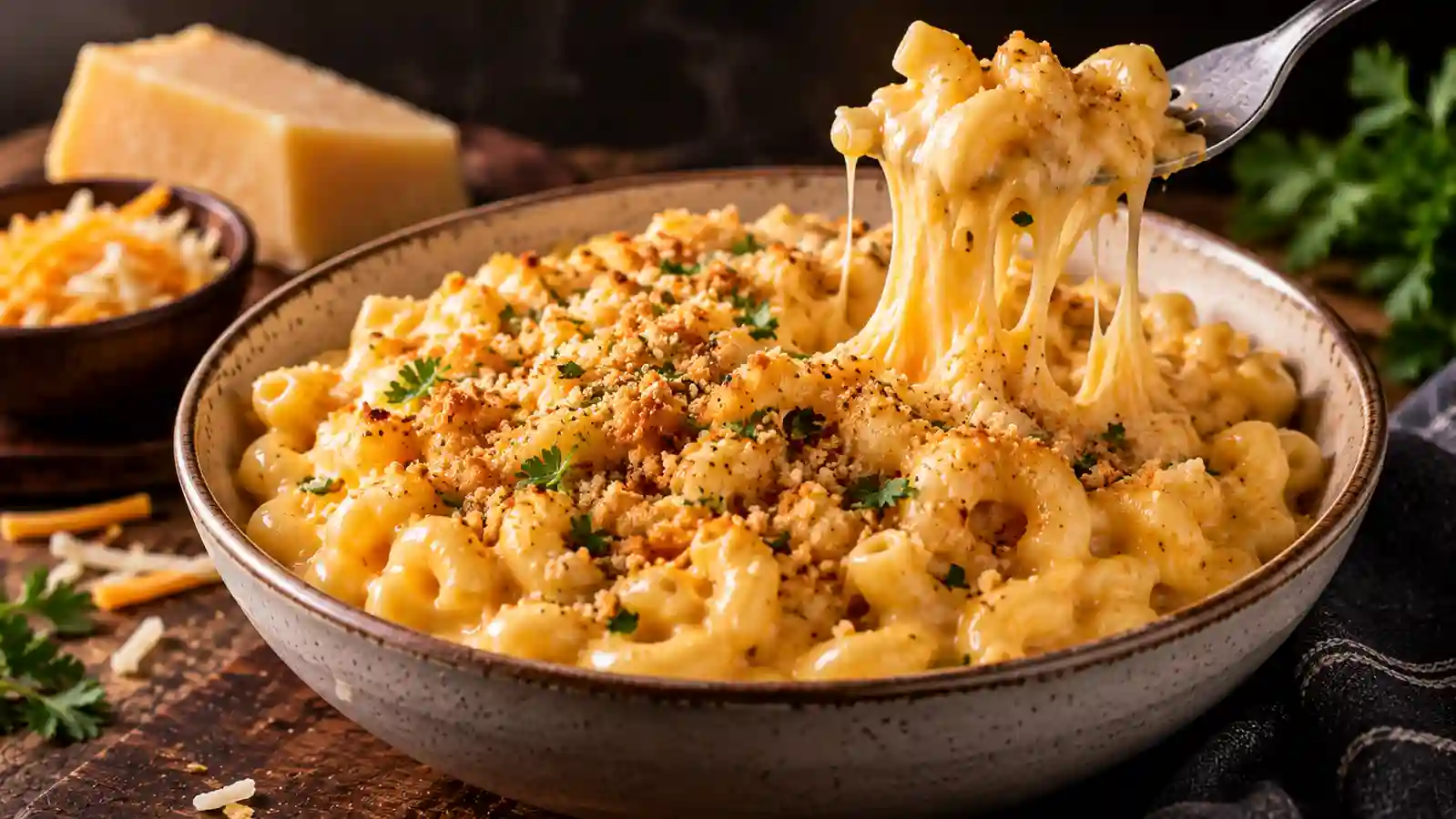 Close-up of creamy macaroni and cheese in a bowl